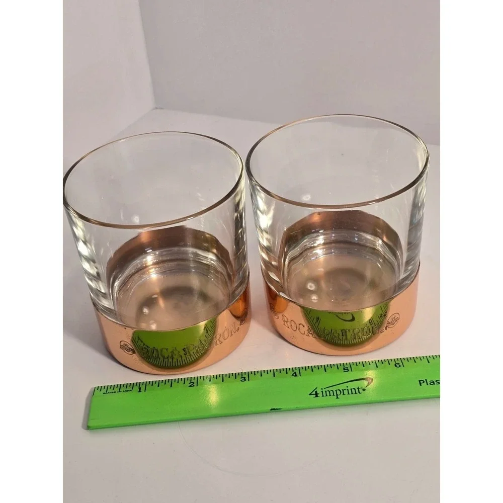 Roca Patron Whiskey Cocktail Glass Set of 2 Copper Bottom Heavy Quality NEW‎